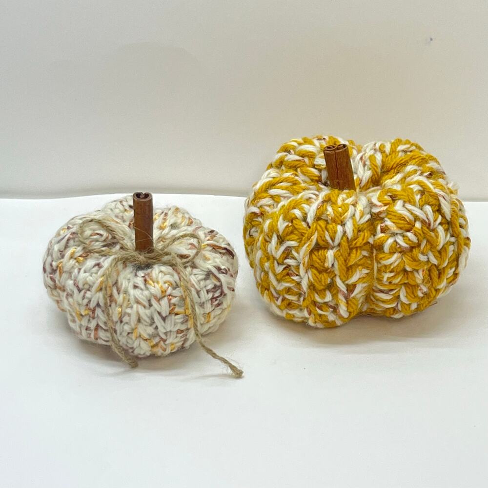 handcrochet pumpkin fall decor plush rustic farmhouse‎ cozy cinnamon stick